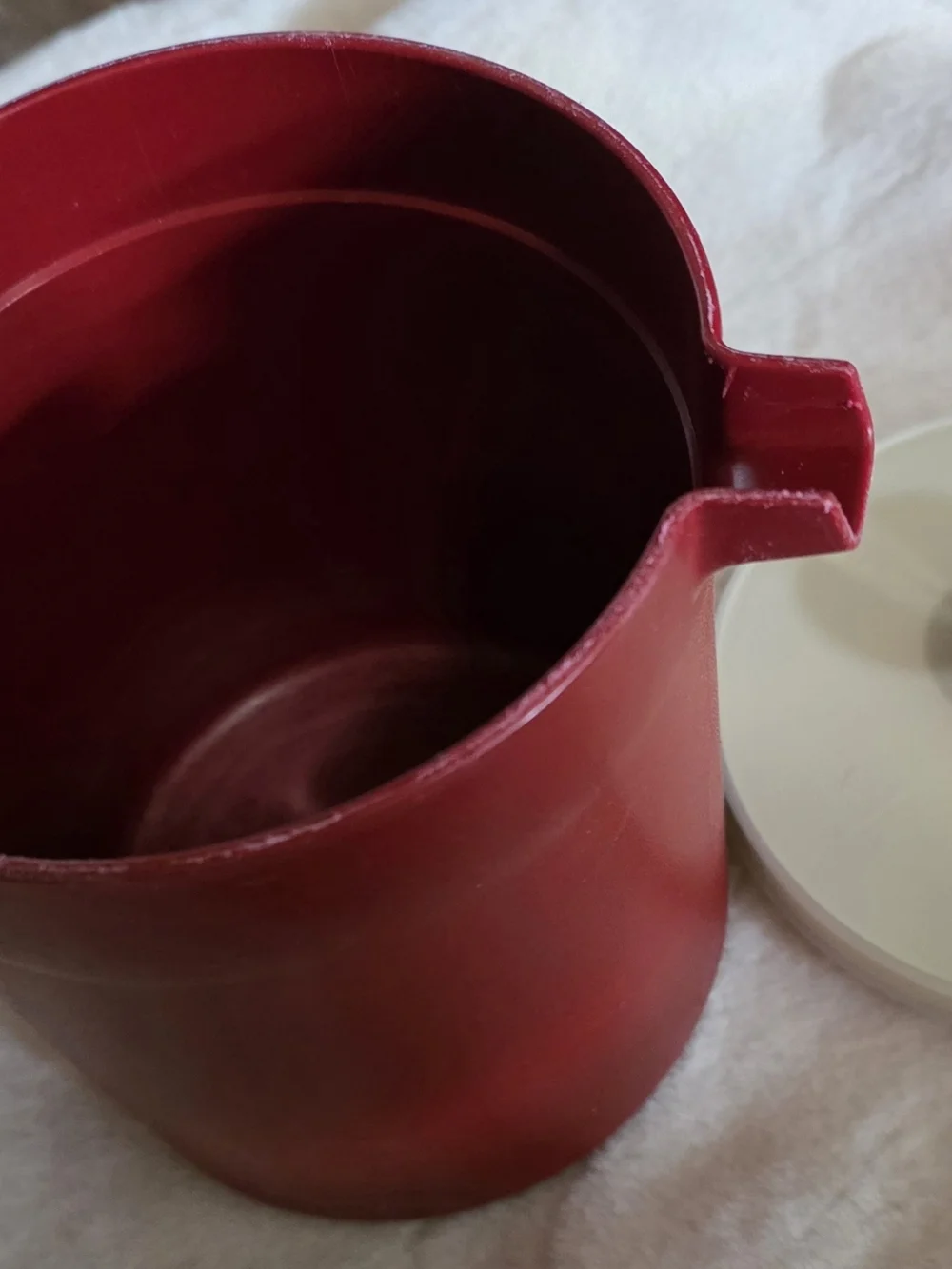 Vintage Tupperware Red Plastic Pitcher with Cream Lid - Home Kitchen
